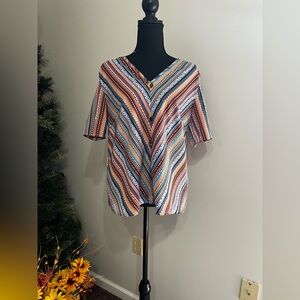 Trendy Multicolor Striped Women's Blouse L